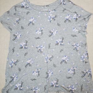 LOFT Gray Tee Shirt with Floral Designs, Size XXL